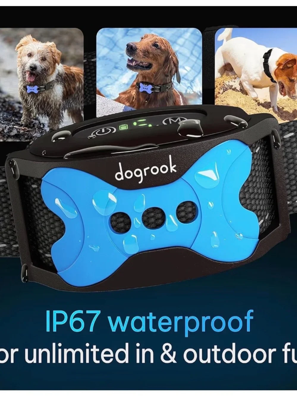 Blue Rechargeable No-Shock Dog Bark Collar with Vibration & Beep